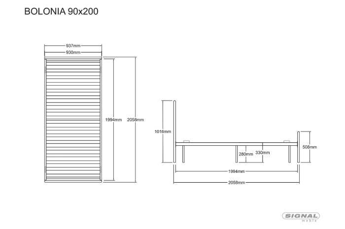 Łóżko metalowe Bolonia wymiary 90x200