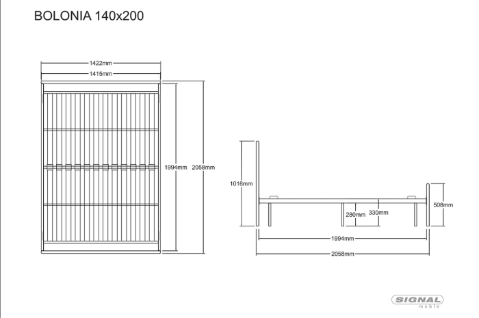 Łóżko metalowe Bolonia wymiary 140x200