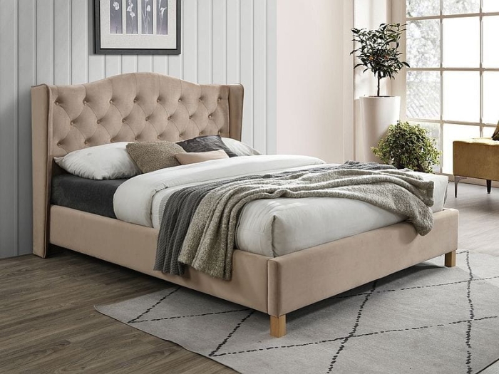 Łóżko tapicerowane Aspen Velvet beżowy
