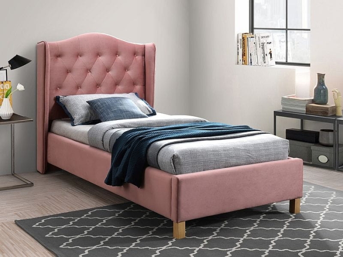 Łóżko tapicerowane Aspen Velvet różowy