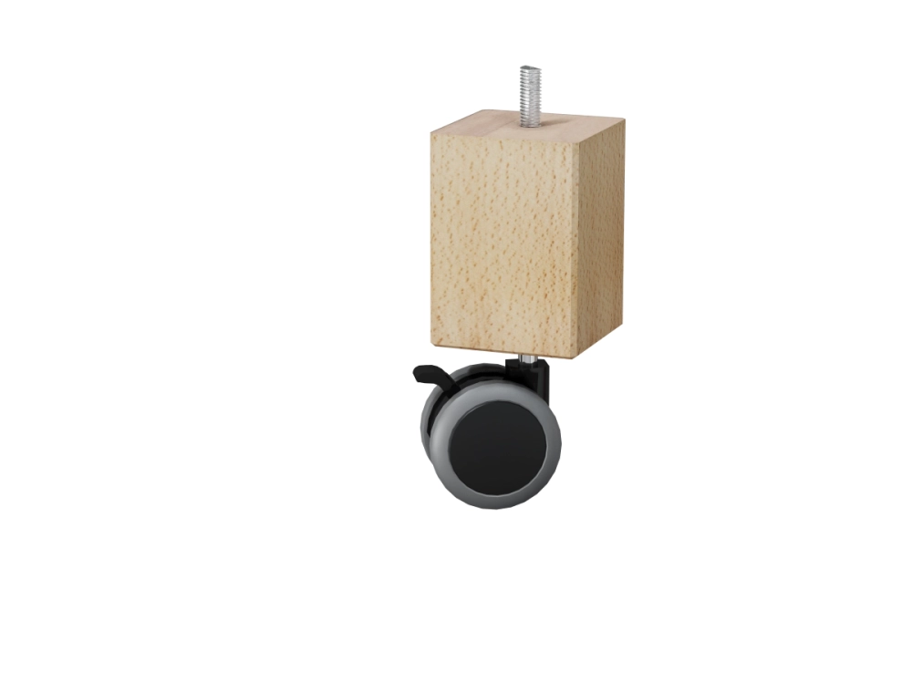 Noga do łóżka ze stelażem naturalna z kółkiem 15 cm