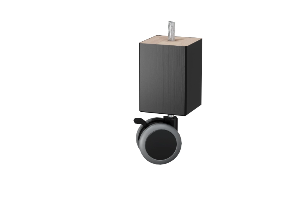 Noga do łóżka ze stelażem czarna z kółkiem 15 cm