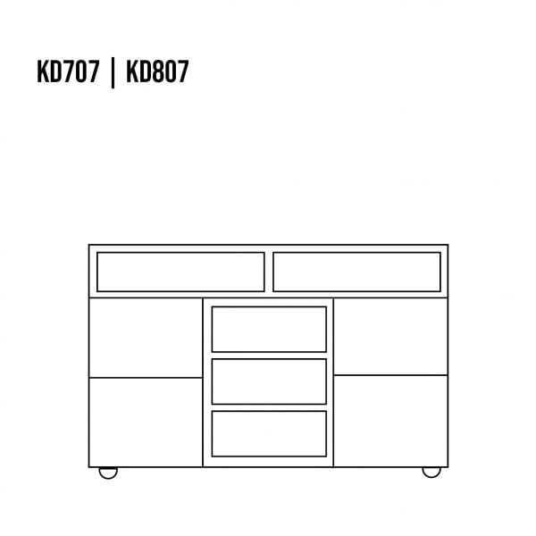 Komoda sosnowa KD707 rysunek techniczny