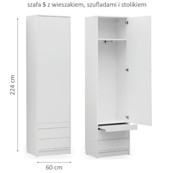 Szafa BASIC z wieszakiem, szufladami i stolikiem 60 wymiary
