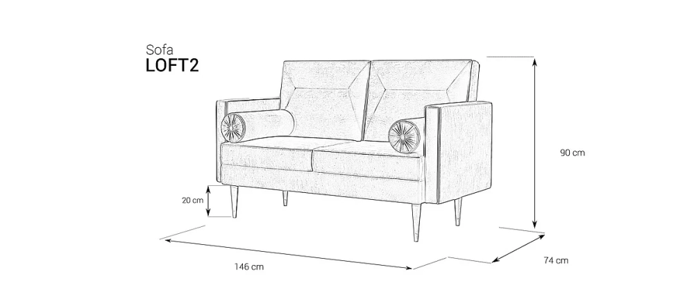 Sofa tapicerowana Loft 02 wymiary