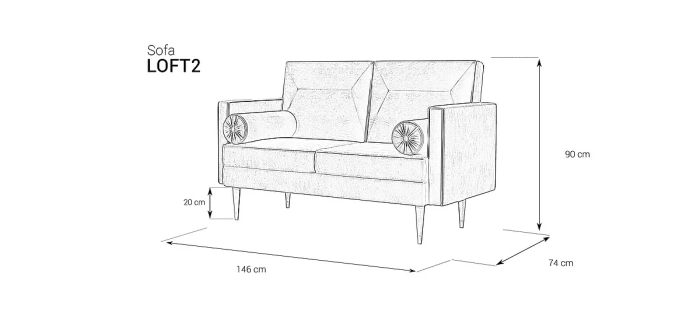 Sofa tapicerowana Loft 02 wymiary