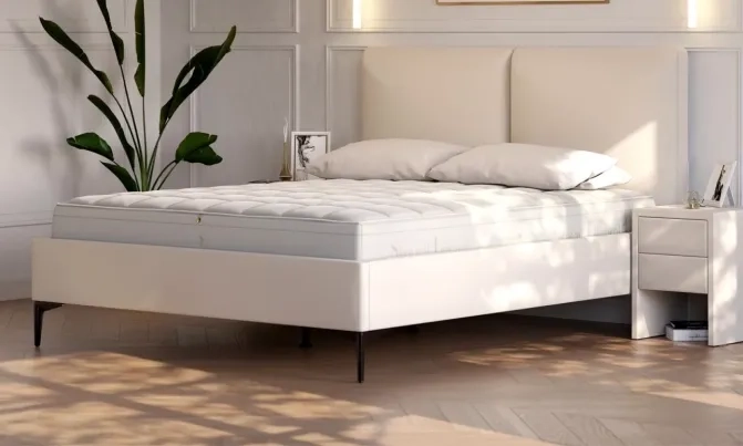 Łóżko Tapicerowane 81248 w jasnej tapicerce