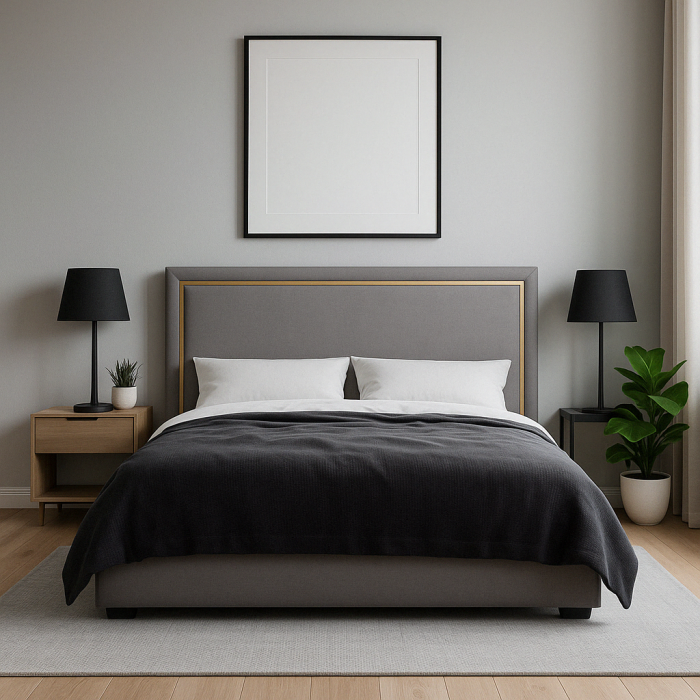 Łóżko tapicerowane Como z przodu w sypialni nowoczesnej