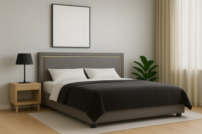 Łóżko tapicerowane Como widok z boku łóżka