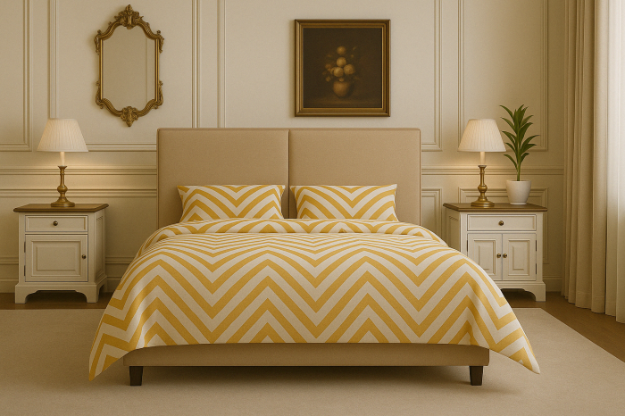 Łóżko tapicerowane Norba i elegancka sypialnia z klasycznymi akcentami