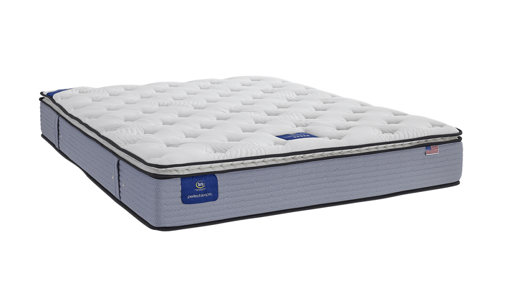 Materac Serta PerfectSleeper z białym pikowanym topem i szarymi bokami — wygodny materac premium zapewniający wsparcie kręgosłupa.