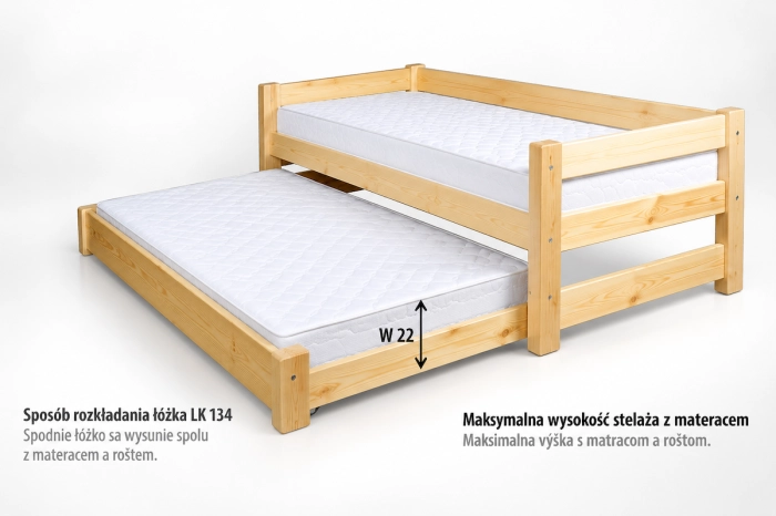 Drewniane łóżko wysuwane z materacem