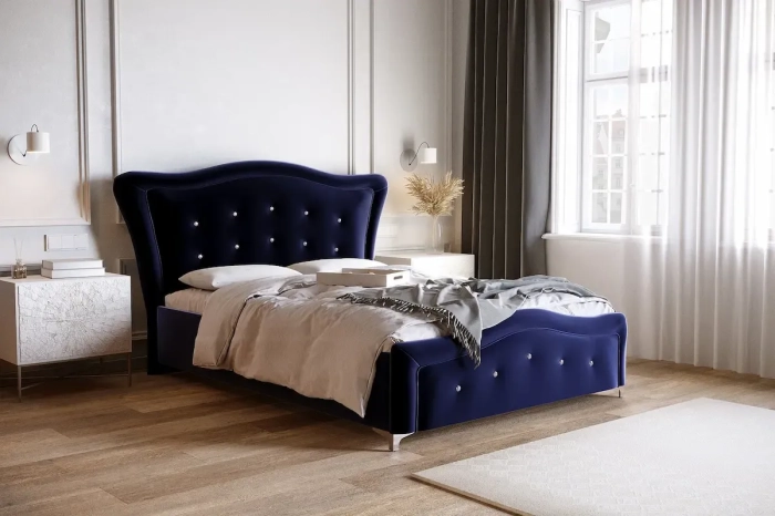 Łóżko 81230 M&K Foam Koło w granatowej aranżacji sypialni