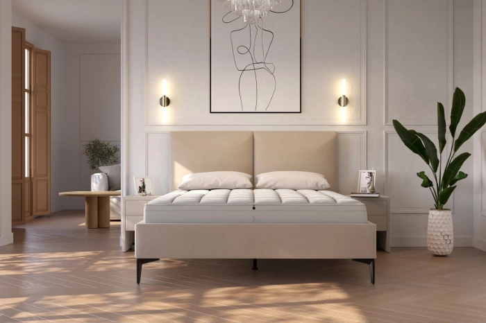 Łóżko tapicerowane 81248 w nowoczesnej sypialni