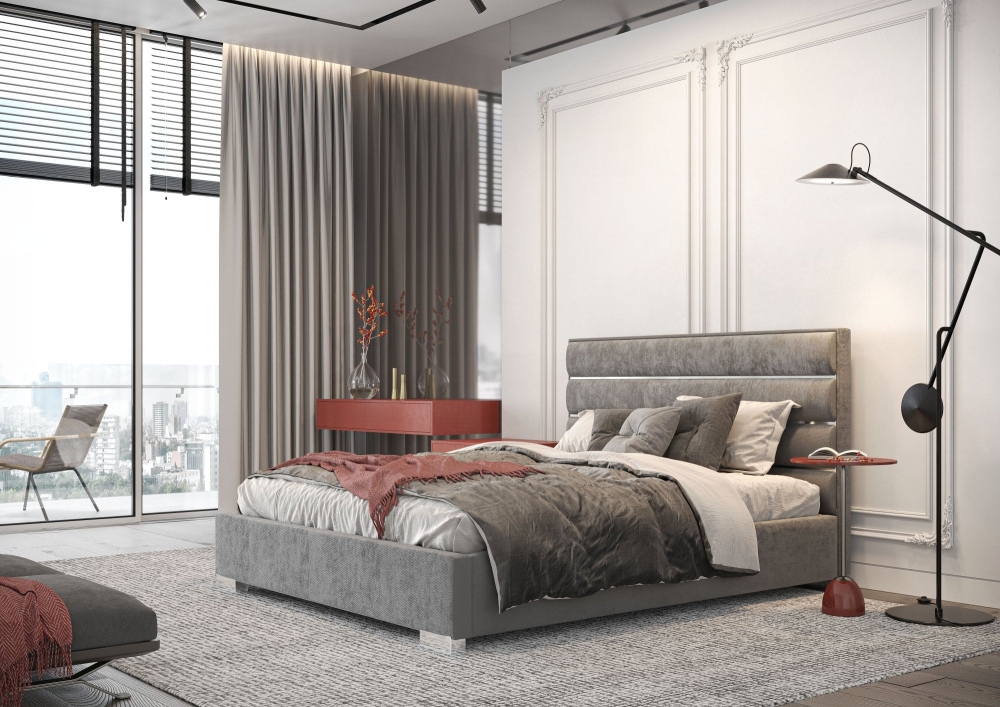 Łóżko Quaddro Level Silver nowoczesne tapicerowane