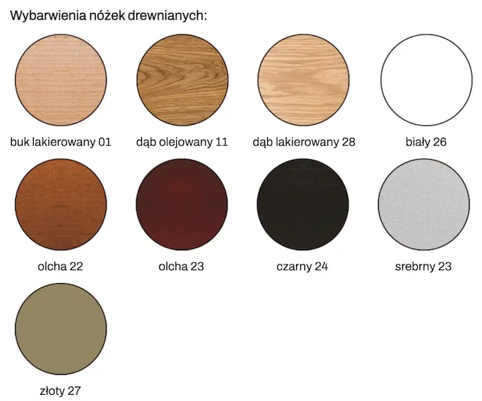 Dostępna kolorystyka nóżek drewnianych