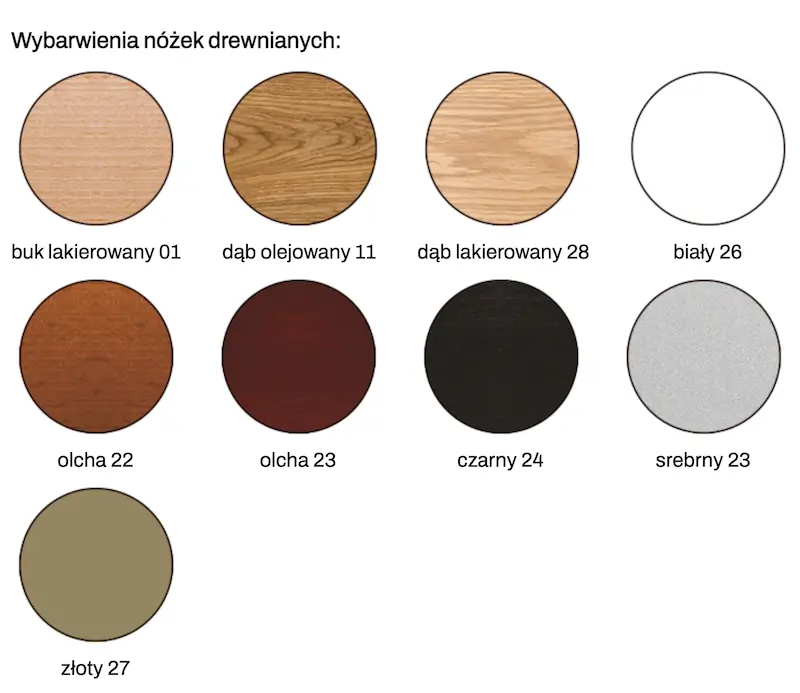 Dostępna kolorystyka nóżek drewnianych