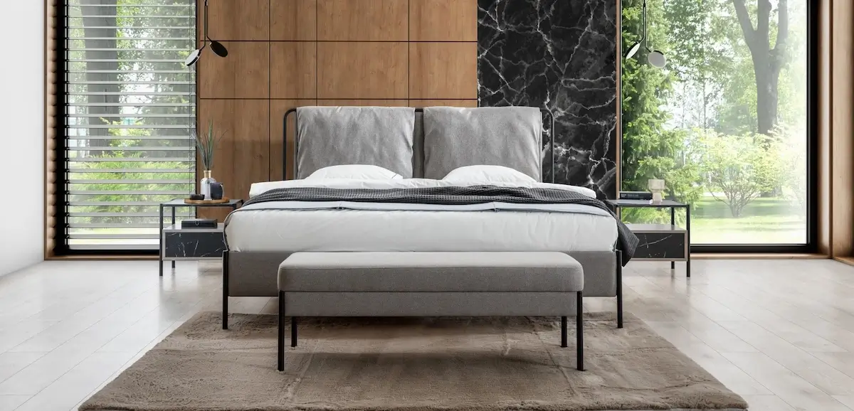 Nowoczesne łóżko Marmi w loftowej sypialni