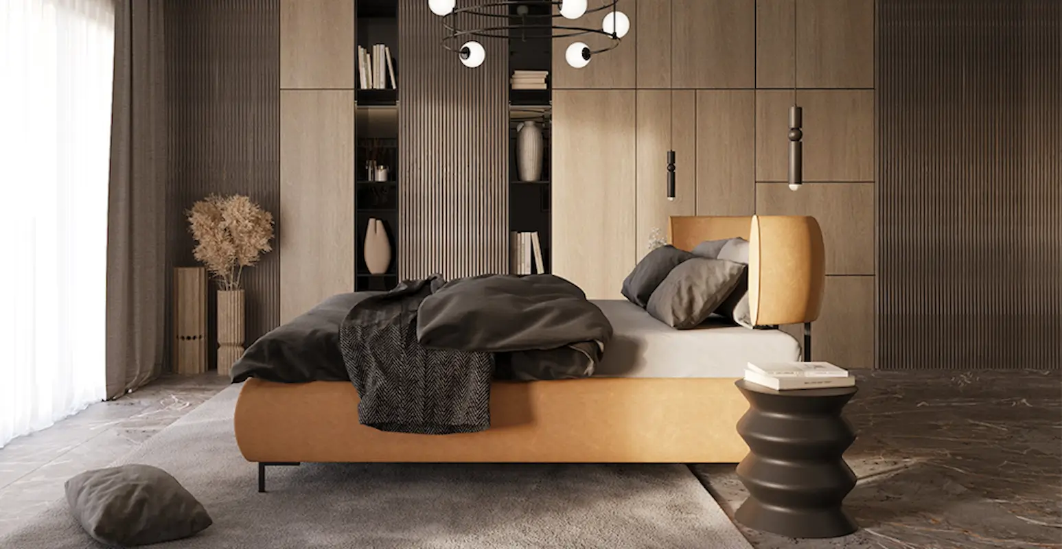 Łóżko OVALO widok z boku w sypialni