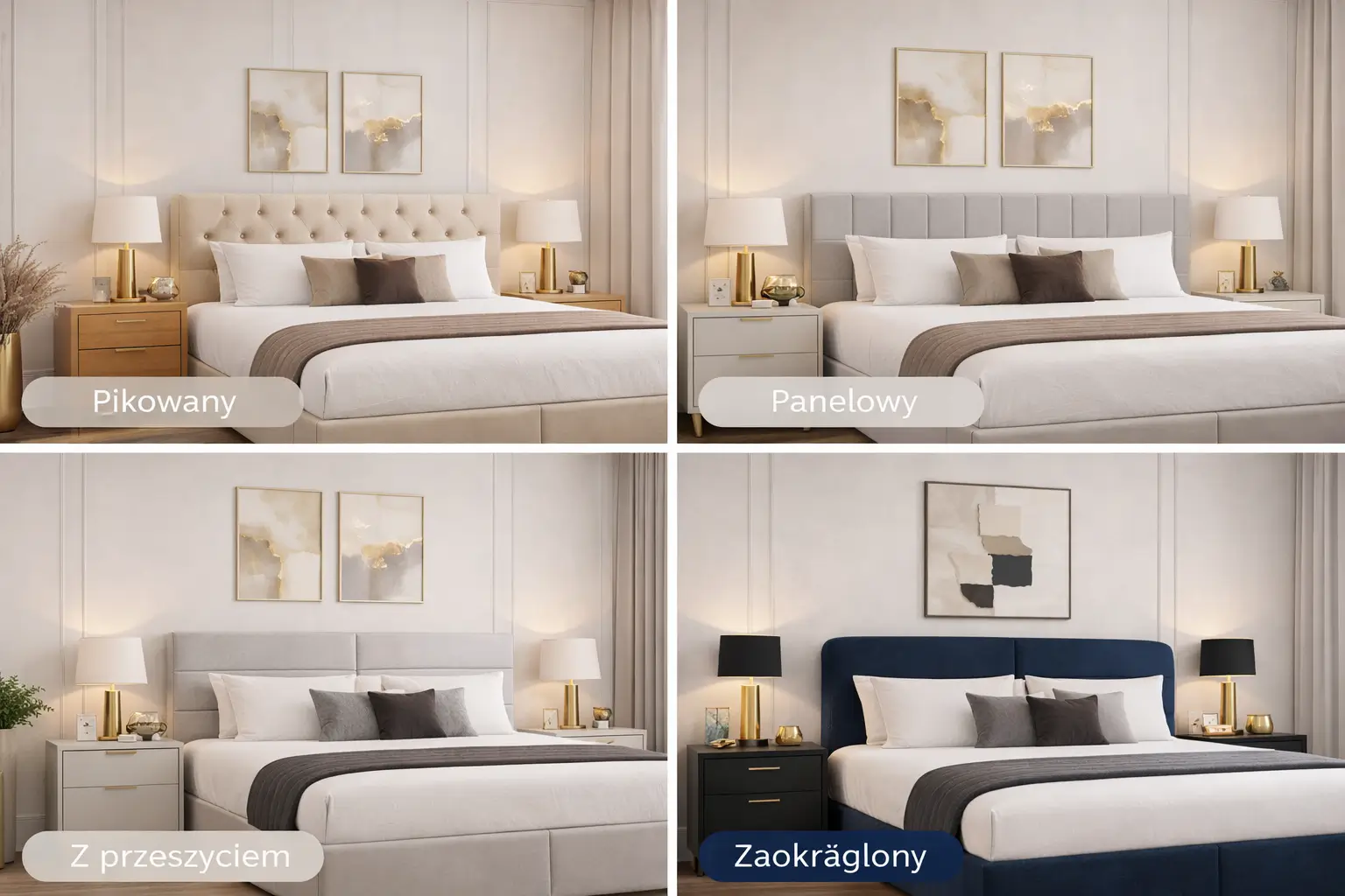 Różne rodzaje zagłówków w nowoczesnych łóżkach