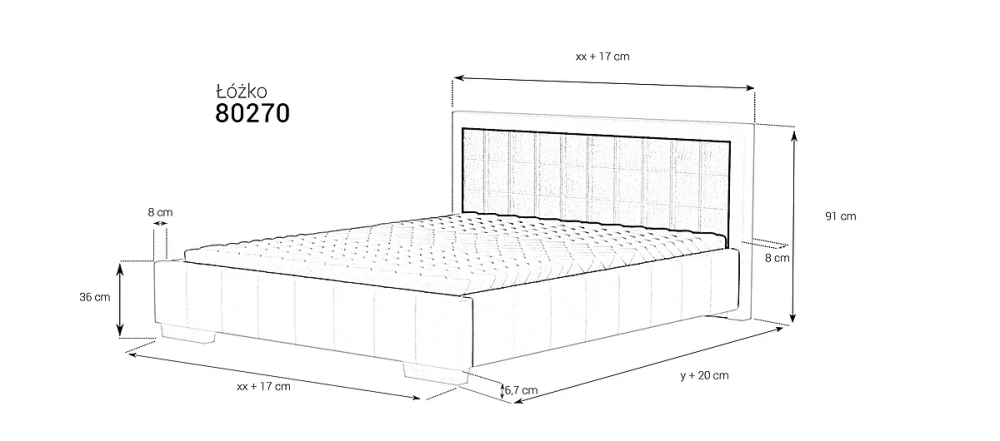 Wymiary łóżka tapicerowanego M&K Foam 80270