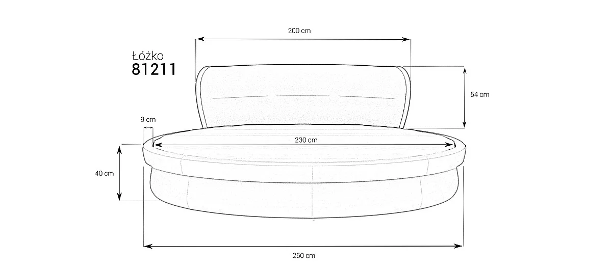 Szczegółowe wymiary łóżka okrągłego 81211