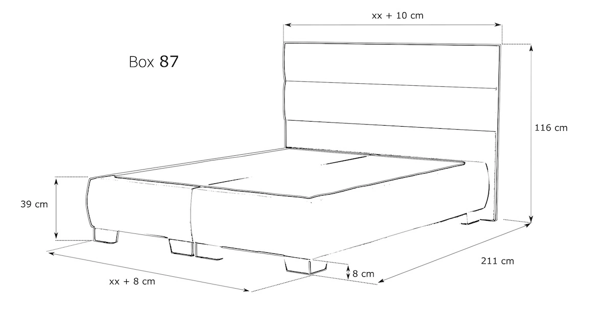 Szczegółowe wymiary łóżka kontynentalnego Box 87