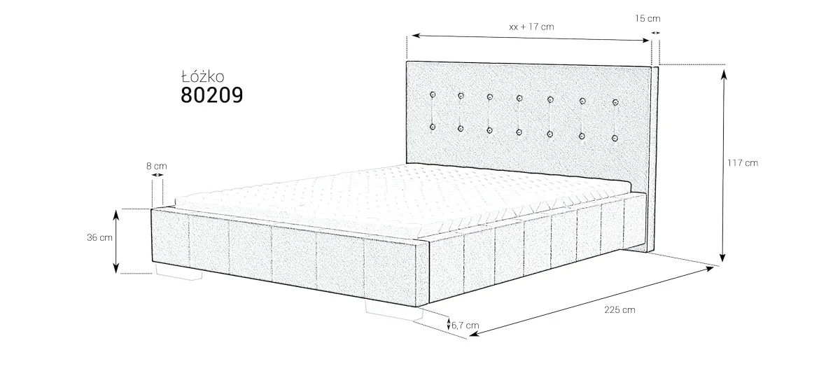 Wymiarowanie łóżka tapicerowanego 80209 M&K Foam Koło