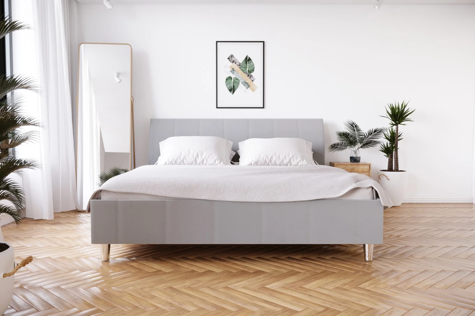 Łóżko 80263 M&K Foam Koło – wygięte wezgłowie z pionowymi przeszyciami