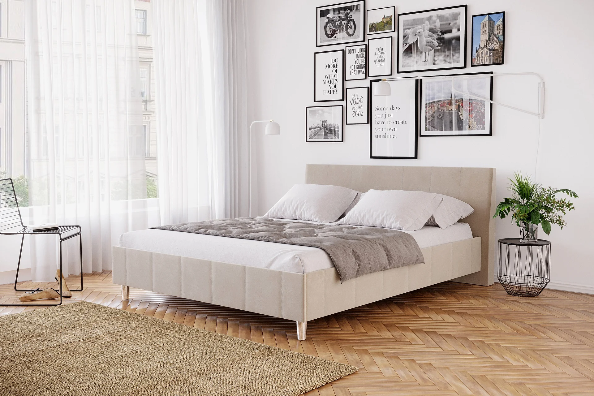 Łóżko tapicerowane 80264 M&K Foam Koło w aranżacji sypialni
