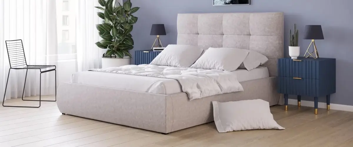 Korpus łóżka KBP połączony z tapicerowanym zagłówkiem