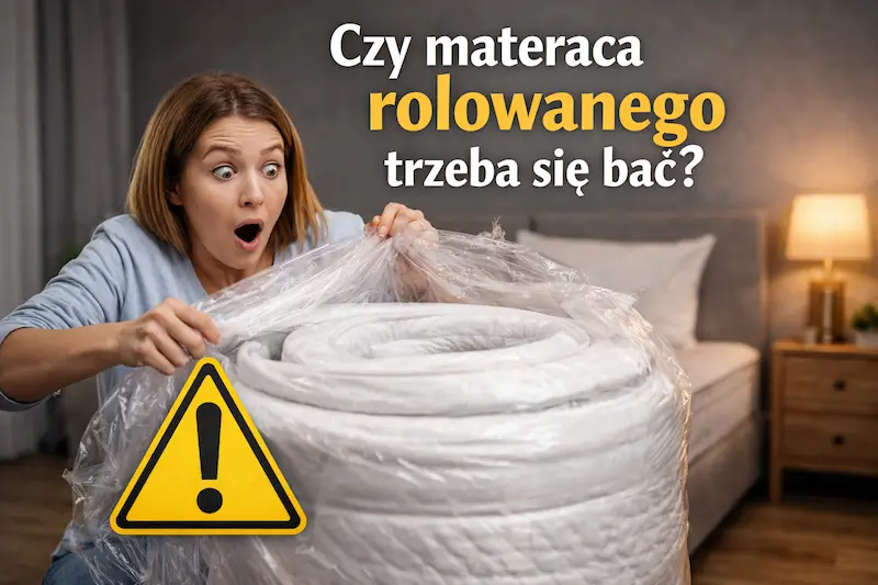 Materac rolowany – kobieta rozpakowuje materac z rolki w sypialni